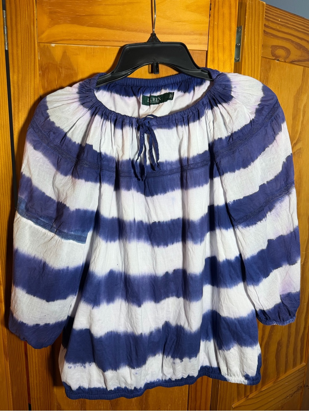 Ralph Lauren Tie-Dye Peasant Top in Purple & White | Size L